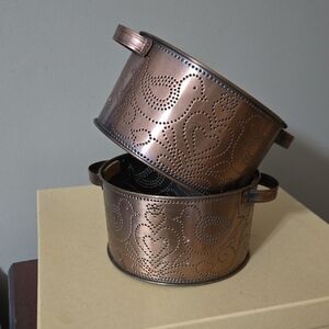 Copper Decorative Metal Punched Casserole Carrier with Handles Set of 2